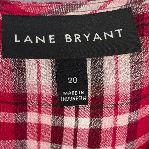 Lane Bryant Blouse Womens Size 20 Red Brown Plaid Back Tie Summer - Picture 6 of 8